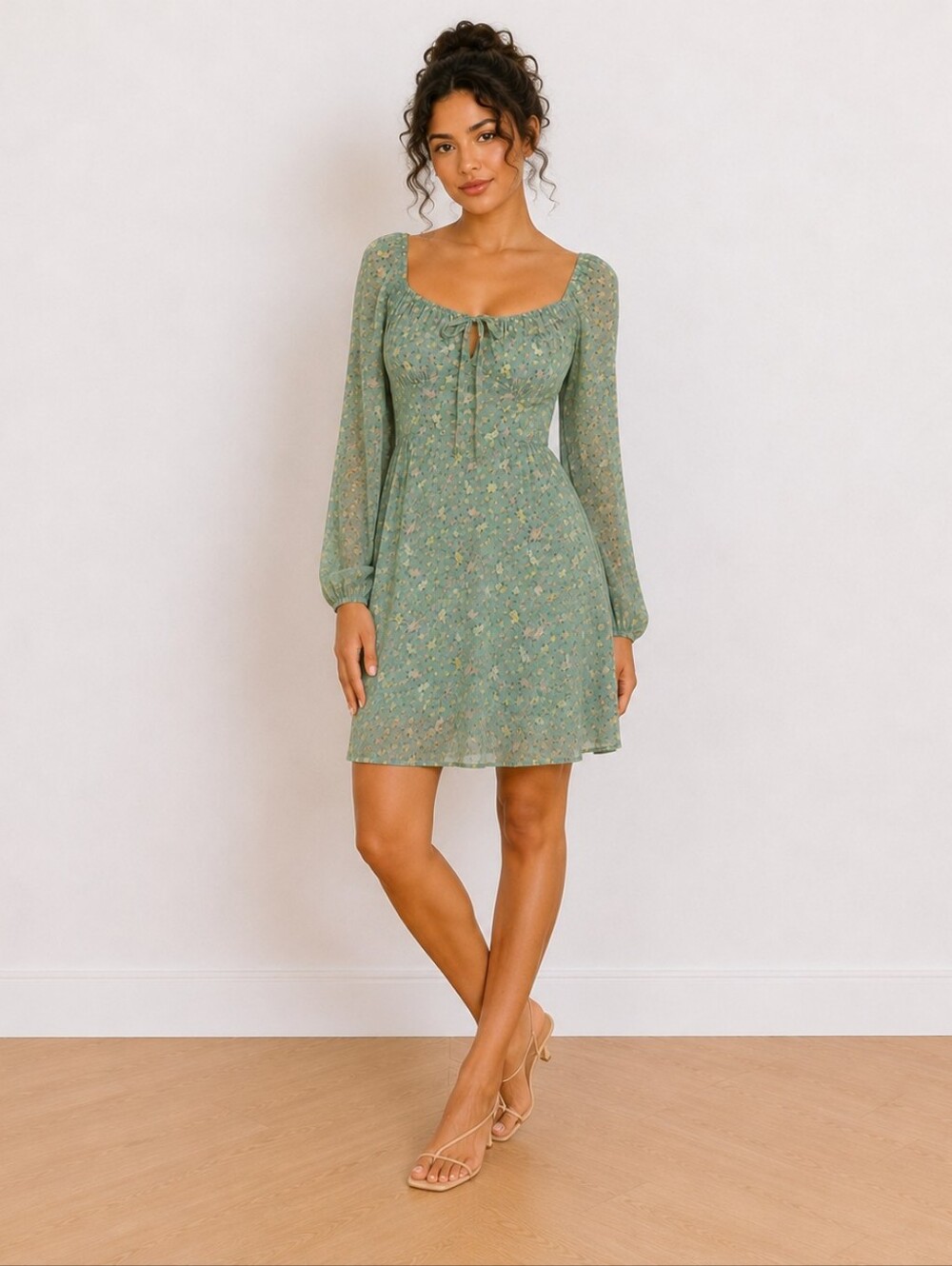 Inspired Hearts Sage Green Floral Milkmaid Dress Fairycore Coquette Size M
